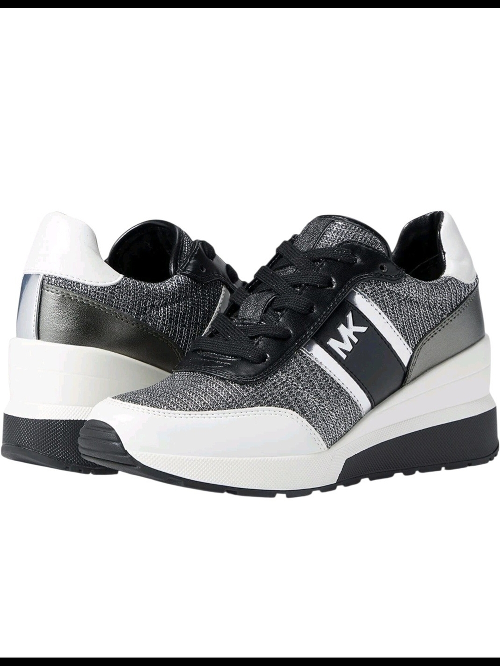 Michael Kors Black White & Silver Wedge Logo Sneaker - Picture 3 of 11